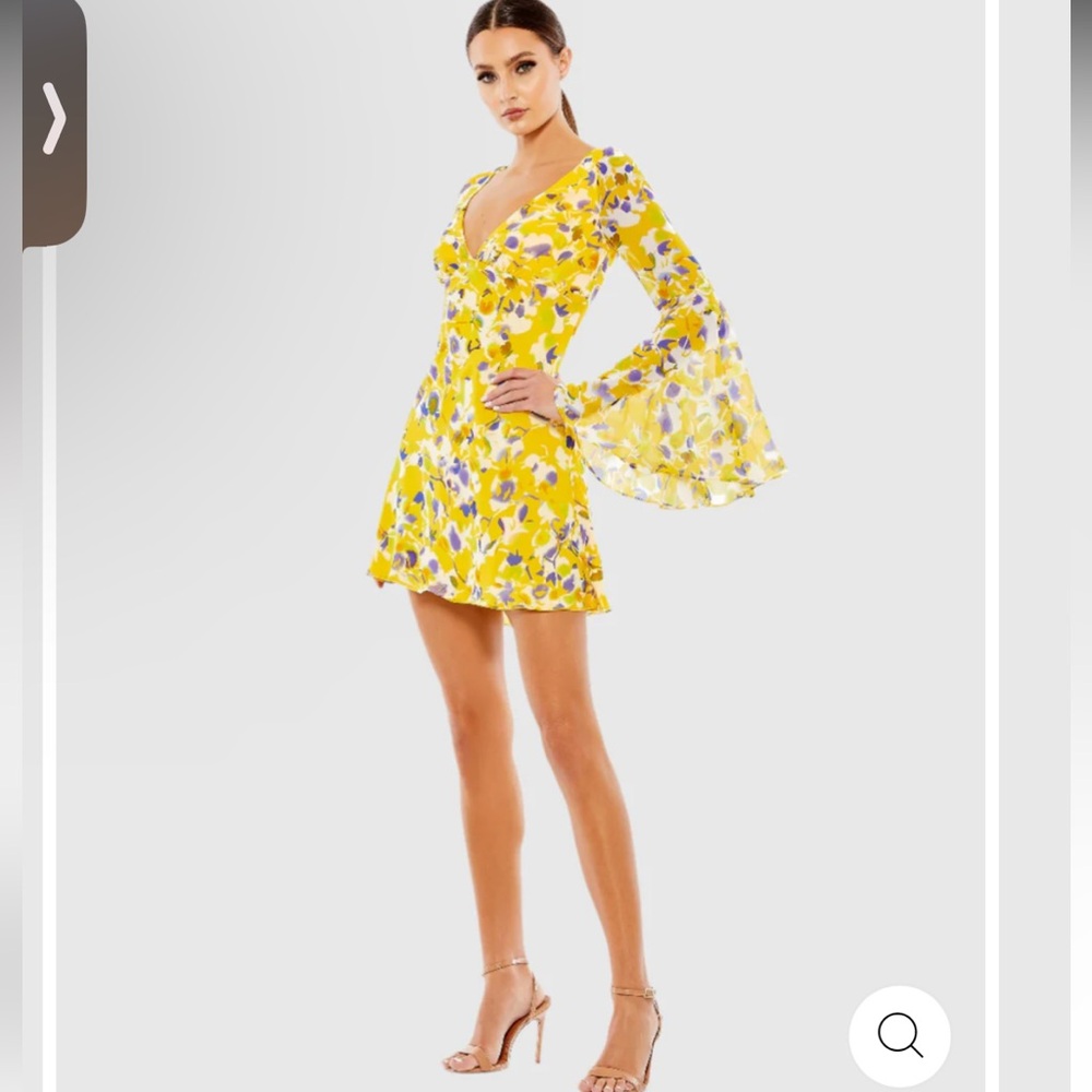 Mac Duggal Floral Bell sleeve Mini Dress size 12 style 70207